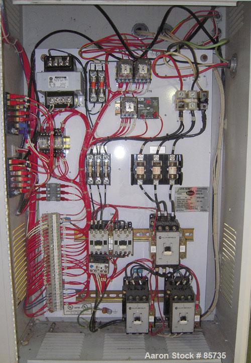Used Sterlco Hot Oil Temperature Control Unit, Model M2B9026-J1. Single zone oil heater, 18 total kW. Temperature range to 550 deg F. 3/60/460 volt. M2B control panel. Mounted on casters.