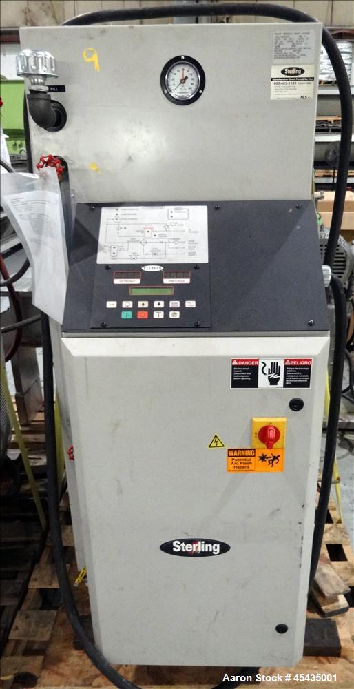 Used 48 KW Sterling Model M2B2016-U1 Hot Oil Liquid Temperature Controller; S/N 37L0183, 5 HP Pump, 480 VOLT, MAX PRESSURE 150 PSIG, 460 Volt, 3 Phase, 60 Hz, Full Load 62 Amps, TEFC Pump 18 Gallons ...