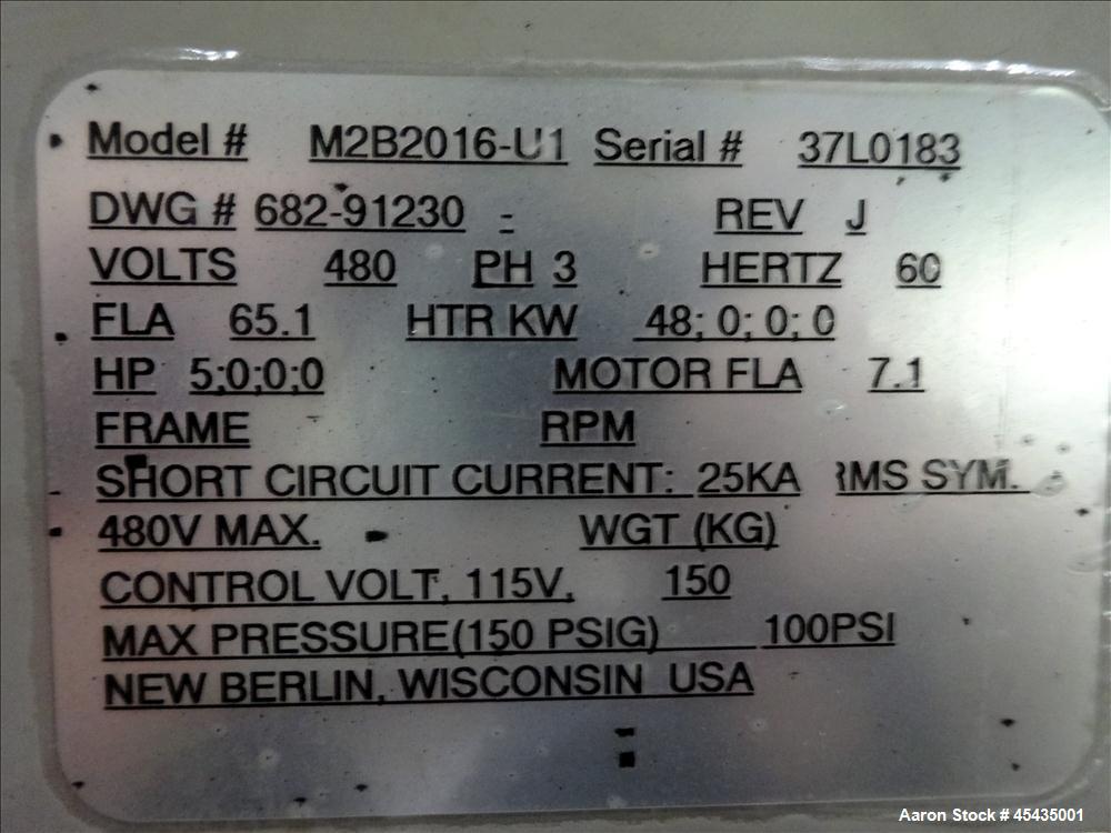 Used 48 KW Sterling Model M2B2016-U1 Hot Oil Liquid Temperature Controller; S/N 37L0183, 5 HP Pump, 480 VOLT, MAX PRESSURE 150 PSIG, 460 Volt, 3 Phase, 60 Hz, Full Load 62 Amps, TEFC Pump 18 Gallons ...