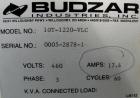 USED: Budzar Industries thermal fluid hot oil temperature controller, model 10T-1220-VLC. 3/60/460 volt, 17.4 amp. 12 kW heater. Temperature range 200 to 450 deg F. Mounted on casters.