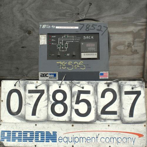 Used AEC Water Temperature Control Unit, Model TDW-1NX-Q. Heater rated 9 kW, 3/4 hp, 3/60/208-230/460 volt, 3450/2850 rpm pump. 1" inlet and outlet, maximum temperature rating 250 deg F. Mounted on c...