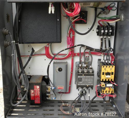 Used AEC Water Temperature Control Unit, Model TDW-1NX-Q. Heater rated 9 kW, 3/4 hp, 3/60/208-230/460 volt, 3450/2850 rpm pump. 1" inlet and outlet, maximum temperature rating 250 deg F. Mounted on c...