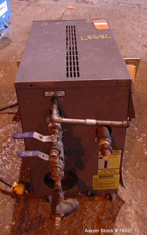 Used AEC Water Temperature Control Unit, Model TDW-1NX-Q. Heater rated 9 kW, 3/4 hp, 3/60/208-230/460 volt, 3450/2850 rpm pump. 1" inlet and outlet, maximum temperature rating 250 deg F. Mounted on c...
