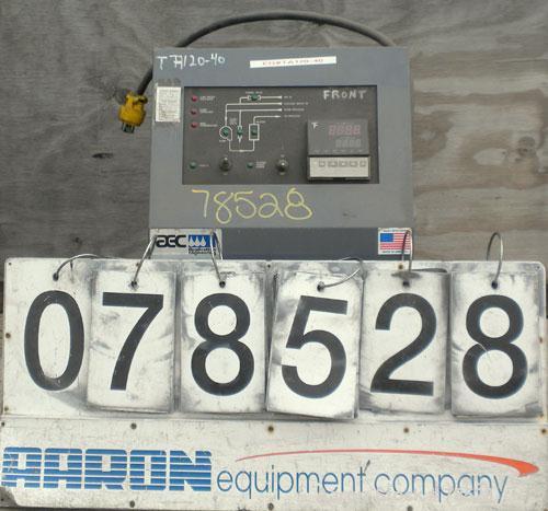 Used AEC Water Temperature Control Unit, Model TDW-1NX-Q. Heater rated 9 kW, 3/4 hp, 3/60/208-230/460 volt, 3450/2850 rpm pump. 1" inlet and outlet, maximum temperature rating 250 deg F. Mounted on c...