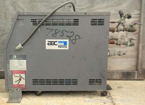 Used AEC Water Temperature Control Unit, Model TDW-1NX-Q. Heater rated 9 kW, 3/4 hp, 3/60/208-230/460 volt, 3450/2850 rpm pump. 1" inlet and outlet, maximum temperature rating 250 deg F. Mounted on c...