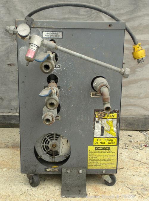 Used AEC Water Temperature Control Unit, Model TDW-1NX-Q. Heater rated 9 kW, 3/4 hp, 3/60/208-230/460 volt, 3450/2850 rpm pump. 1" inlet and outlet, maximum temperature rating 250 deg F. Mounted on c...