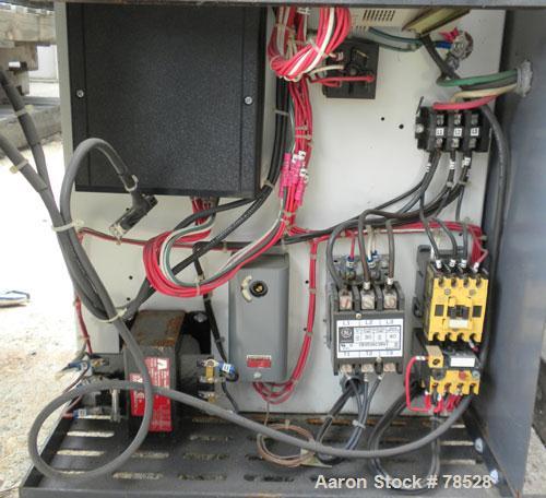 Used AEC Water Temperature Control Unit, Model TDW-1NX-Q. Heater rated 9 kW, 3/4 hp, 3/60/208-230/460 volt, 3450/2850 rpm pump. 1" inlet and outlet, maximum temperature rating 250 deg F. Mounted on c...