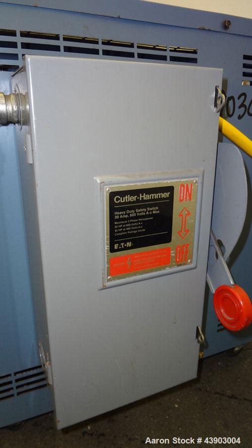 Used AEC Water Temperature Control Unit, Model TDW-1XT.  9 kW Heater, maximum temperature rating 230 degrees F. Includes an AEC Micro-Computer panel. 3/60/460 Volt. Mounted on casters.