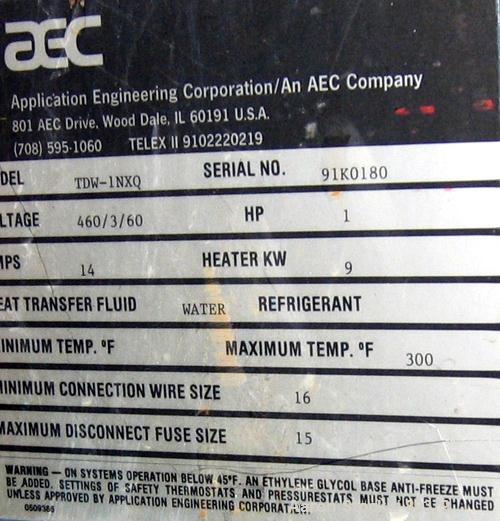 Used- AEC Temperature Controller, Model TDW-INXQ