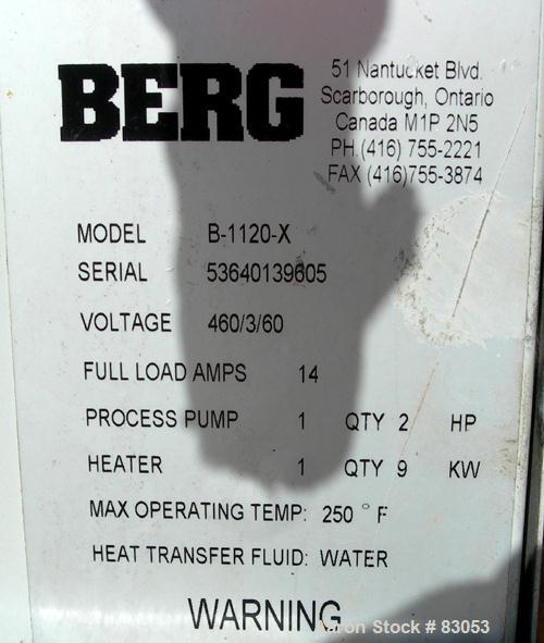USED: Berg Water Temperature Control Unit, model B1120X. 9 kw, single zone, 3/60/460 volt, 14 amp. Max temp 250 deg F. Mounted on casters.