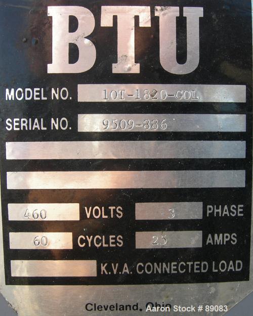 USED: Budzar temperature controller, model 10T-1820-GOL. (2) 9 kW heaters. 3/60/460 volt, 25 amp. Operating temp range 50-450 deg F. 50 psig max.
