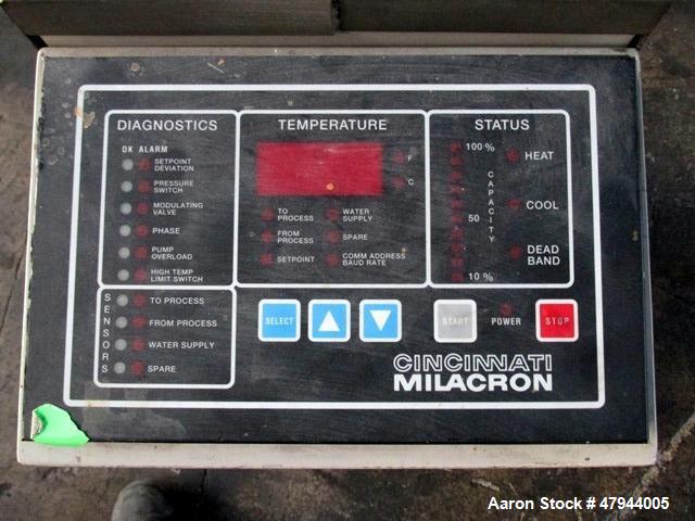 Used Cincinnati Milacron Water Temperature Control Unit, Model MWC-75. 0.75hp, maximum set temperature 250 degrees F. 3/60/480 volt, 20 amp. Serial# 3931A03-91-32.