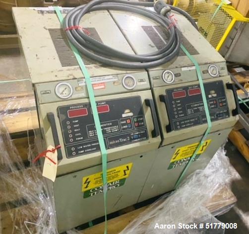 Used Conair Temperature Controller, Model TC2-DI. 9kW each, 18kW total. Operating temperature 32 to 250 Degrees F. Pumps 3/4hp. 3/60/460 volt, 30 amp. Mounted on casters. Serial# 92G129.