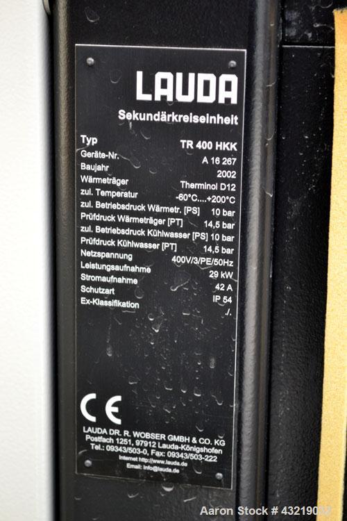 Used Lauda 29kW Secondary Circle Unit Heater, Type TR400HKK. Temperature range -60 to 200 degrees C. (-76 to 392 F.). 3/50/400 volt. Mounted on casters. Built 2002.