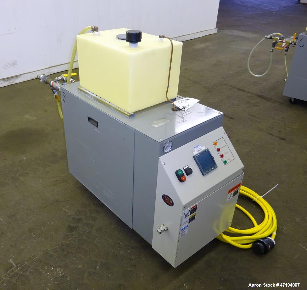 Used Mokon Duratherm Circulating Water Temperature Control System, Model DR4309DR. 9KW, 3/60/460 volts. Maximum temperature 200 degrees F. Includes a control panel with a Eurotherm controller. Serial...