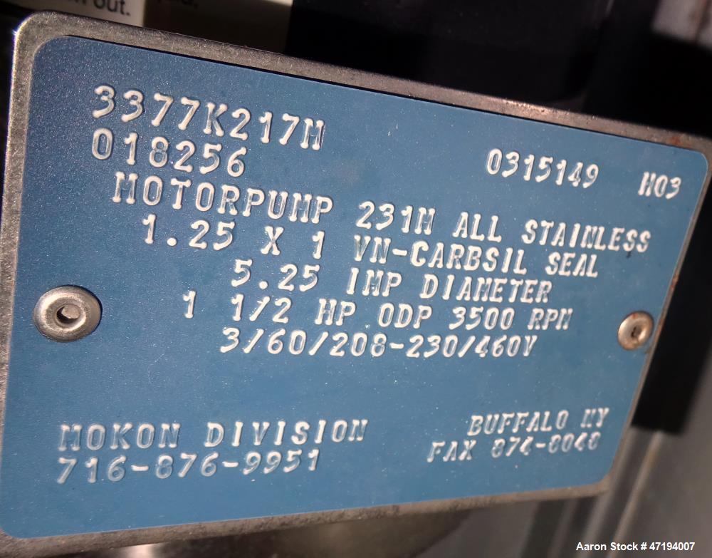 Used Mokon Duratherm Circulating Water Temperature Control System, Model DR4309DR. 9KW, 3/60/460 volts. Maximum temperature 200 degrees F. Includes a control panel with a Eurotherm controller. Serial...