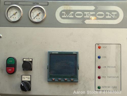 Used Mokon Duratherm Water Temperature Controller, Model DR4C48-M5. Single zone, 48 total KW. Maximum temperature 250 deg F. 3/60/460 volt, Eurotherm 2204E controller. Built 2000.