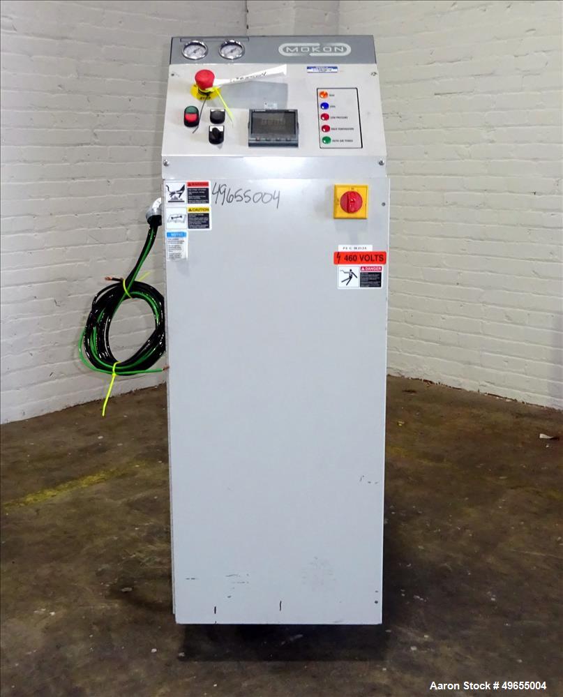 Used Mokon Duratherm Circulating Water Temperature Control System, Model DT4336HT. 36 KW, 3/60/460 volts. Maximum temperature 250 degrees F. Includes a control panel with a Eurotherm 2204E controller...