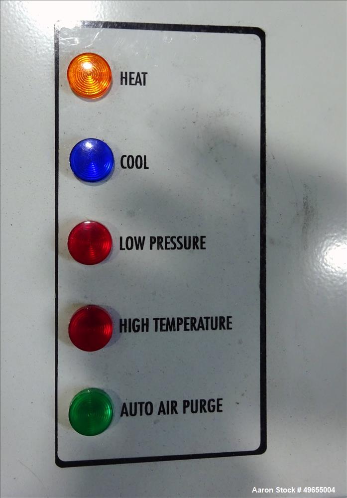 Used Mokon Duratherm Circulating Water Temperature Control System, Model DT4336HT. 36 KW, 3/60/460 volts. Maximum temperature 250 degrees F. Includes a control panel with a Eurotherm 2204E controller...