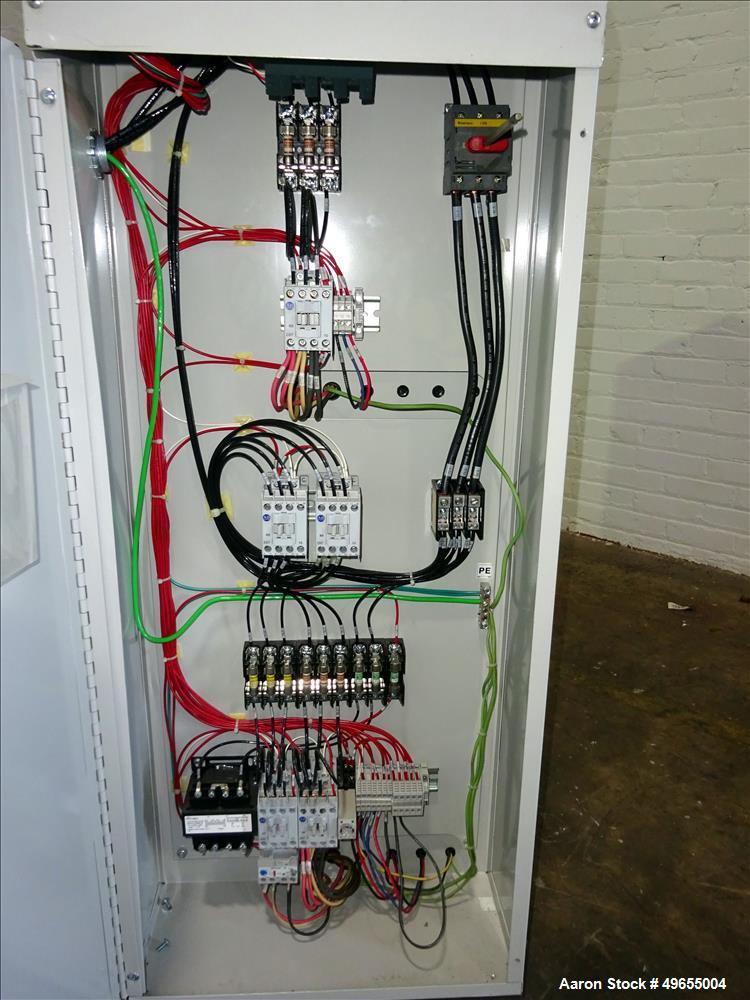 Used Mokon Duratherm Circulating Water Temperature Control System, Model DT4336HT. 36 KW, 3/60/460 volts. Maximum temperature 250 degrees F. Includes a control panel with a Eurotherm 2204E controller...