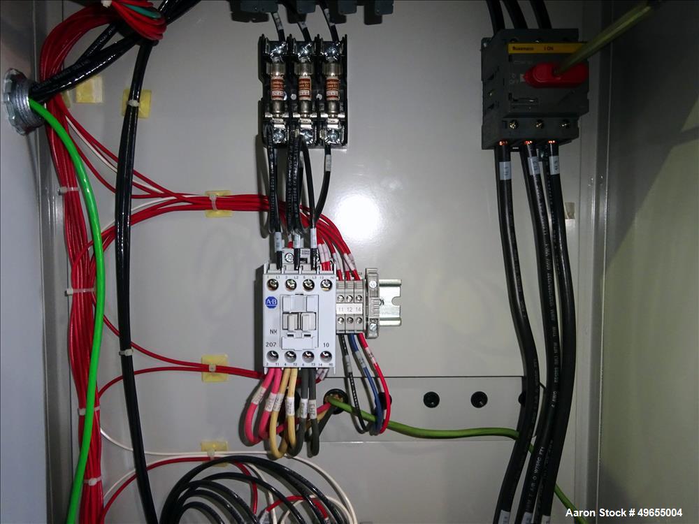 Used Mokon Duratherm Circulating Water Temperature Control System, Model DT4336HT. 36 KW, 3/60/460 volts. Maximum temperature 250 degrees F. Includes a control panel with a Eurotherm 2204E controller...