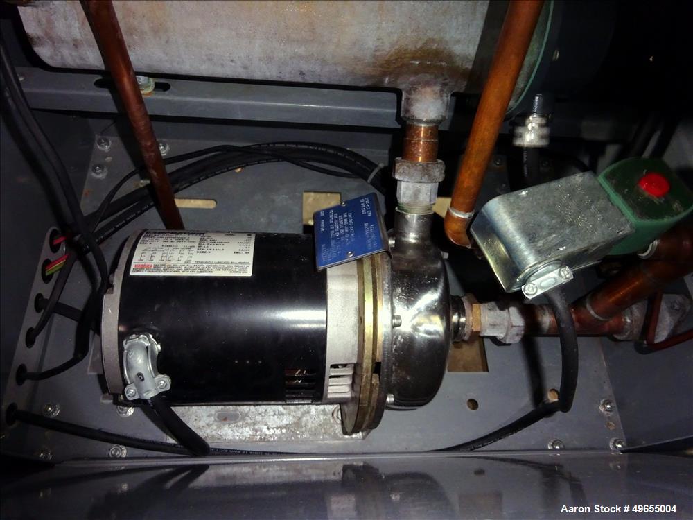 Used Mokon Duratherm Circulating Water Temperature Control System, Model DT4336HT. 36 KW, 3/60/460 volts. Maximum temperature 250 degrees F. Includes a control panel with a Eurotherm 2204E controller...