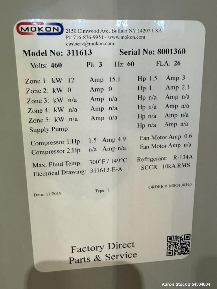 UNUSED Mokon Temperature Controller, Model 311613, Serial#
8001360, Year 2019.