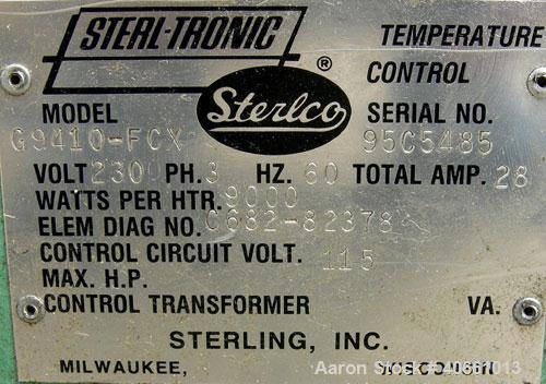 Used Sterlco Sterl-Tronic Heating and Temperature Control Unit, model G9410-FCX. 3/60/230 volt, 29 amps. 9000 watts per heater. Operating temperature range from supply water to 250 degrees F.  Driven...