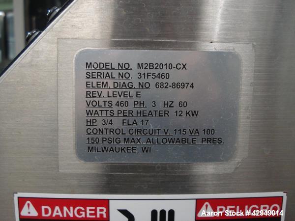Used Sterlco water heater, model M2B2010-CX, 12 kw, single zone, 460 volt with pump, serial# 31F9460. NOTE PRICE INCLUDES A 15% BUYERS PREMIUM.