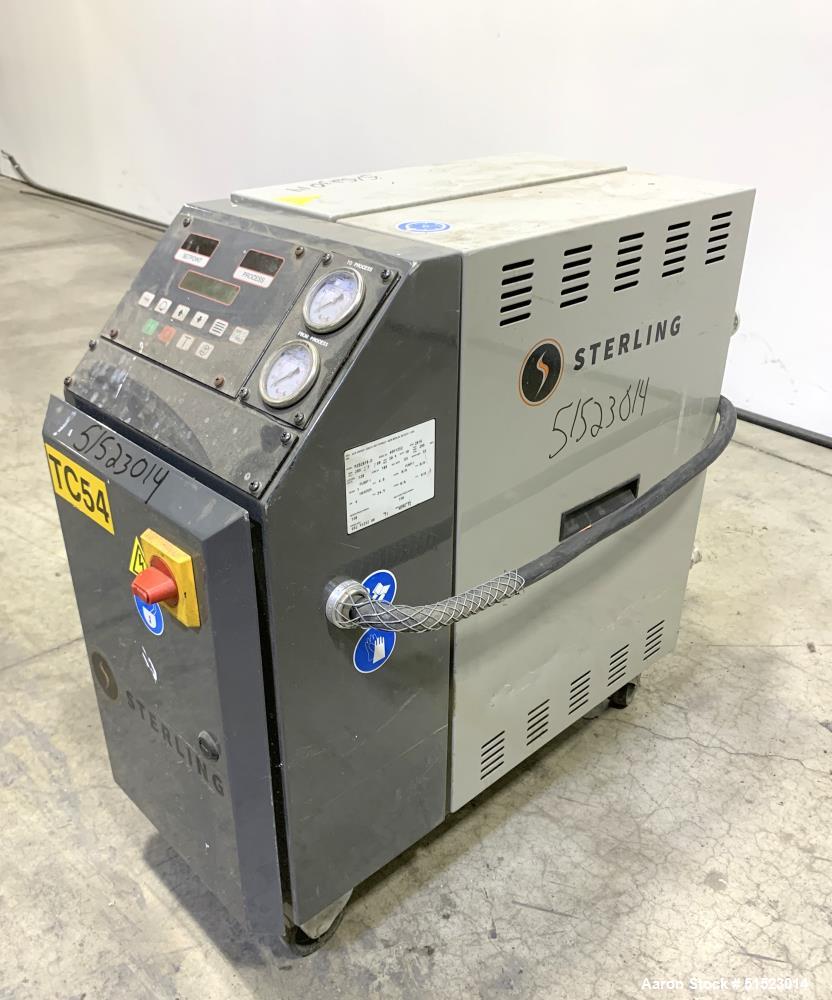 Used Sterlco Portable Water Temperature Control Unit, Model M2B2010-D.  1 HP Pump, 35 GPM, 150 PSI Max Working Pressure, 9 kW Heater, 32-250 Degrees F Setpoint Operating Range.  3/60/208 Volt.  Seria...
