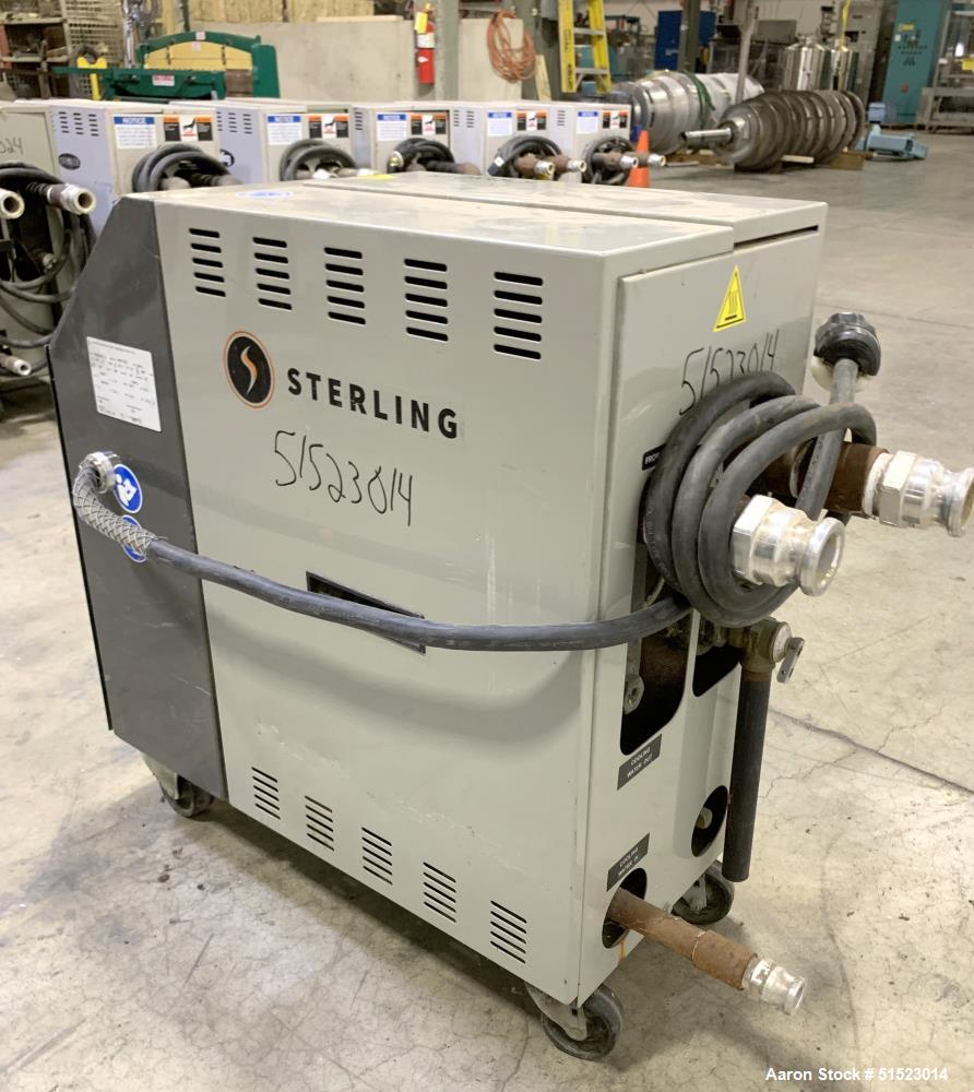Used Sterlco Portable Water Temperature Control Unit, Model M2B2010-D.  1 HP Pump, 35 GPM, 150 PSI Max Working Pressure, 9 kW Heater, 32-250 Degrees F Setpoint Operating Range.  3/60/208 Volt.  Seria...