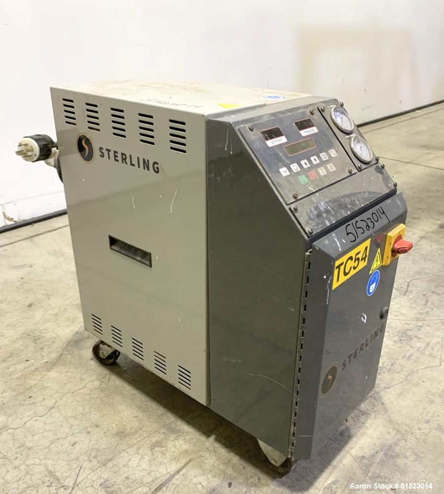 Used Sterlco Portable Water Temperature Control Unit, Model M2B2010-D.  1 HP Pump, 35 GPM, 150 PSI Max Working Pressure, 9 kW Heater, 32-250 Degrees F Setpoint Operating Range.  3/60/208 Volt.  Seria...