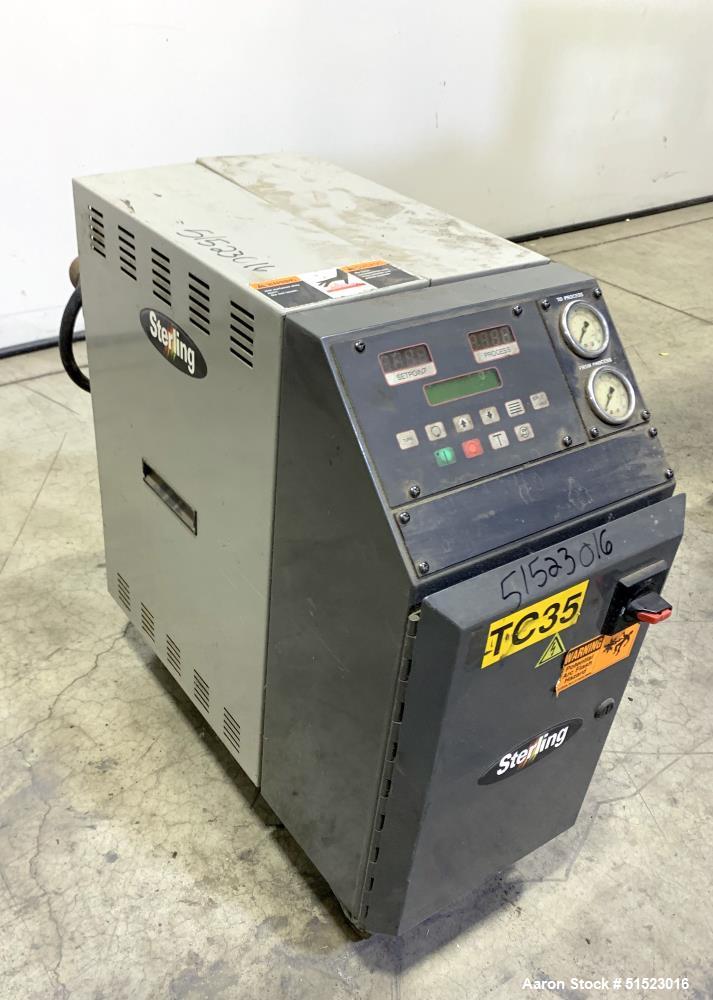 Used Sterlco Portable Water Temperature Control Unit, Model M2B2010-D.  1 HP Pump, 35 GPM, 150 PSI Max Working Pressure, 9 kW Heater, 32-250 Degrees F Setpoint Operating Range.  3/60/208 Volt.  Seria...
