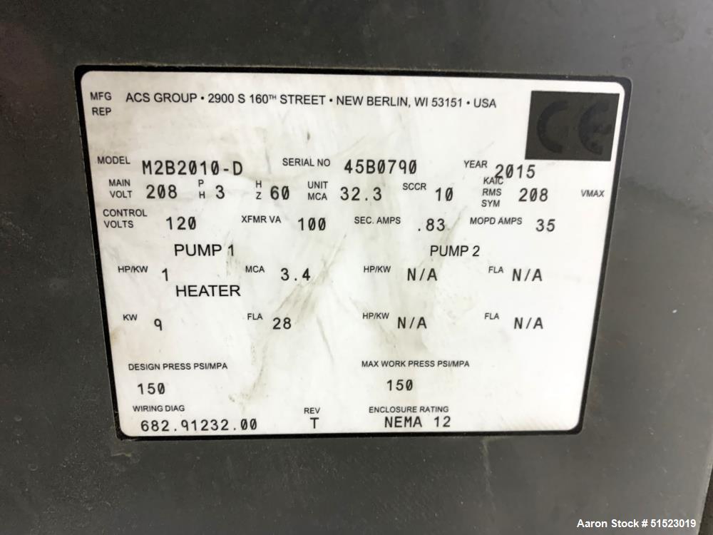 Used-Sterlco Portable Water Temperature Control Unit, Model M2B2010-D.  1 HP Pump, 35 GPM, 150 PSI Max Working Pressure, 9 k...