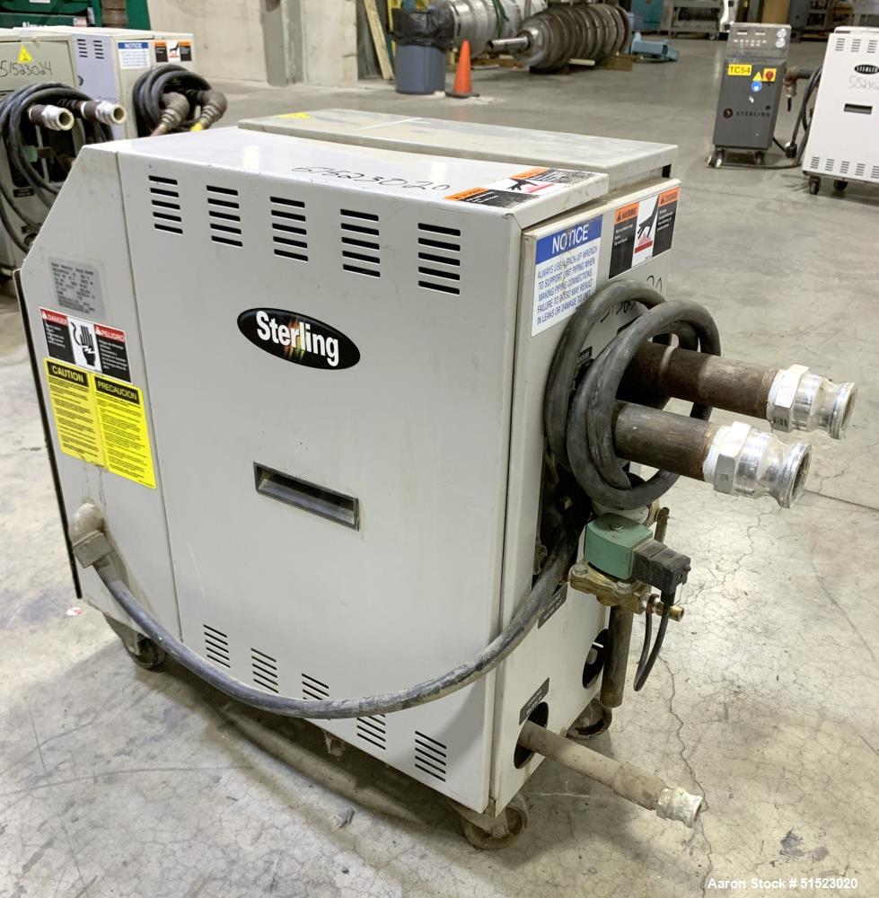 Used Sterlco Portable Water Temperature Control Unit, Model M2B2010-D.  1 HP Pump, 35 GPM, 150 PSI Max Working Pressure, 9 kW Heater, 32-250 Degrees F Setpoint Operating Range.  3/60/208 Volt.  Seria...