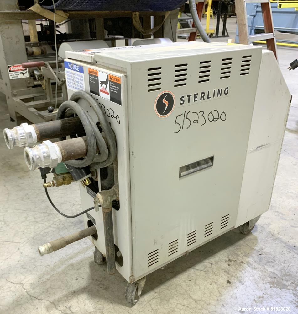 Used Sterlco Portable Water Temperature Control Unit, Model M2B2010-D.  1 HP Pump, 35 GPM, 150 PSI Max Working Pressure, 9 kW Heater, 32-250 Degrees F Setpoint Operating Range.  3/60/208 Volt.  Seria...