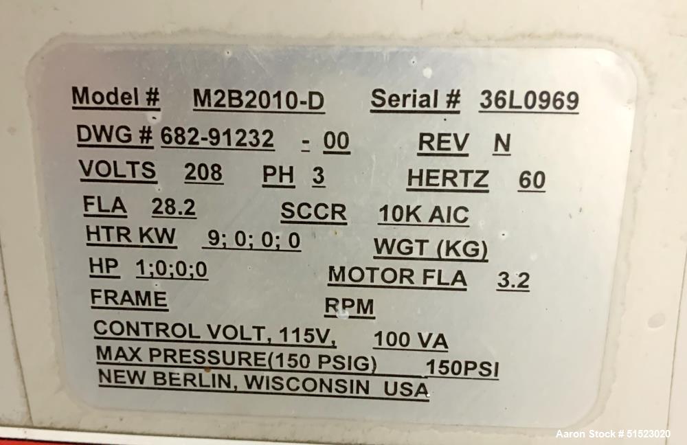 Used Sterlco Portable Water Temperature Control Unit, Model M2B2010-D.  1 HP Pump, 35 GPM, 150 PSI Max Working Pressure, 9 kW Heater, 32-250 Degrees F Setpoint Operating Range.  3/60/208 Volt.  Seria...