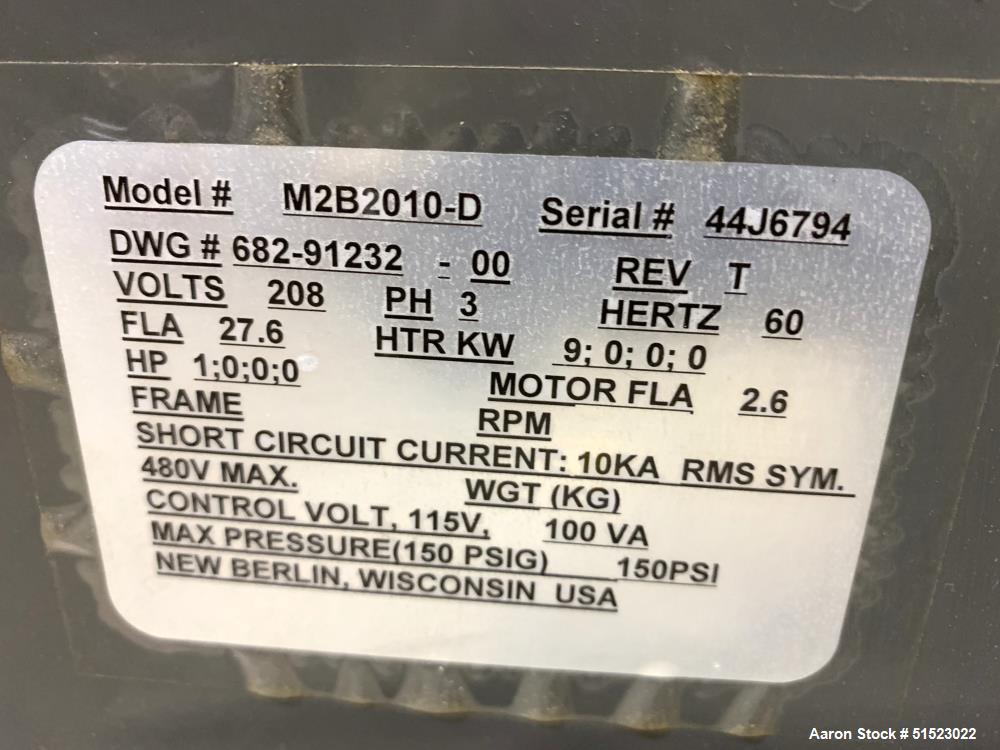 Used Sterlco Portable Water Temperature Control Unit, Model M2B2010-D.  1 HP Pump, 35 GPM, 150 PSI Max Working Pressure, 9 kW Heater, 32-250 Degrees F Setpoint Operating Range.  3/60/208 Volt.  Seria...