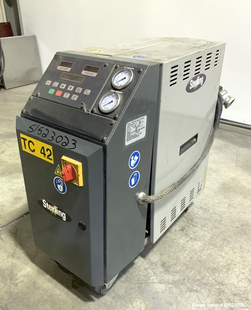 Used Sterlco Portable Water Temperature Control Unit, Model M2B2010-D.  1 HP Pump, 35 GPM, 150 PSI Max Working Pressure, 9 kW Heater, 32-250 Degrees F Setpoint Operating Range.  3/60/208 Volt.  Seria...