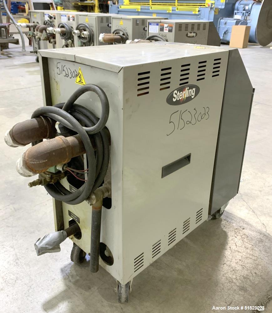 Used Sterlco Portable Water Temperature Control Unit, Model M2B2010-D.  1 HP Pump, 35 GPM, 150 PSI Max Working Pressure, 9 kW Heater, 32-250 Degrees F Setpoint Operating Range.  3/60/208 Volt.  Seria...