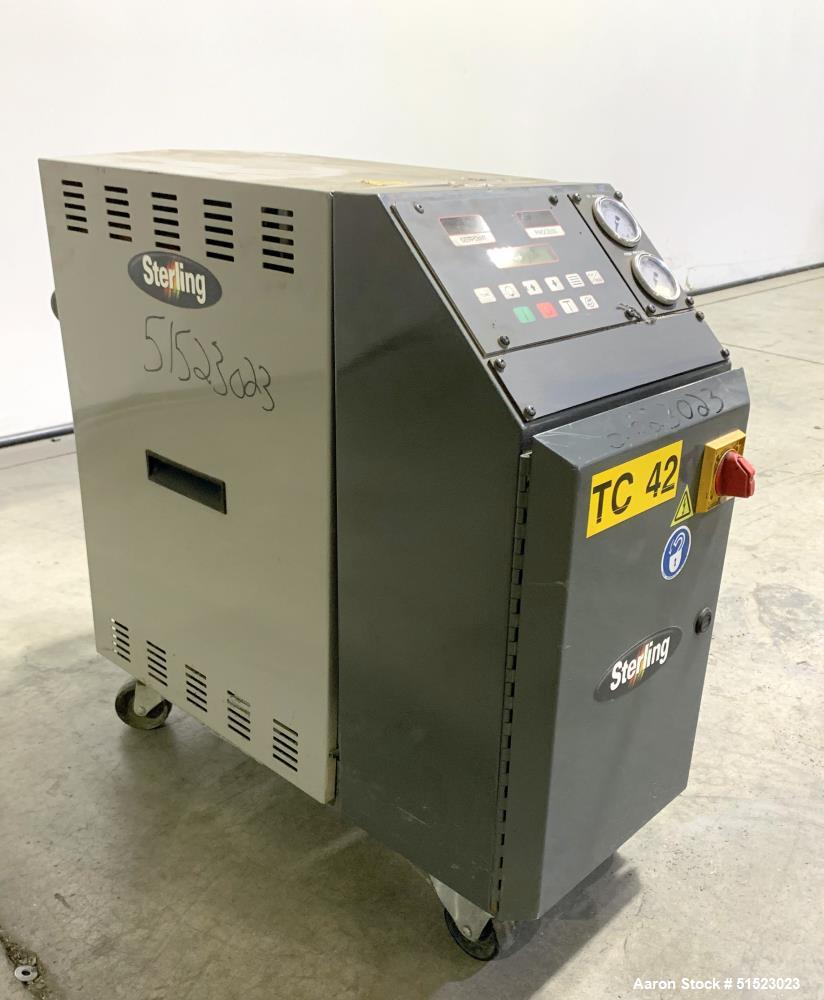 Used Sterlco Portable Water Temperature Control Unit, Model M2B2010-D.  1 HP Pump, 35 GPM, 150 PSI Max Working Pressure, 9 kW Heater, 32-250 Degrees F Setpoint Operating Range.  3/60/208 Volt.  Seria...