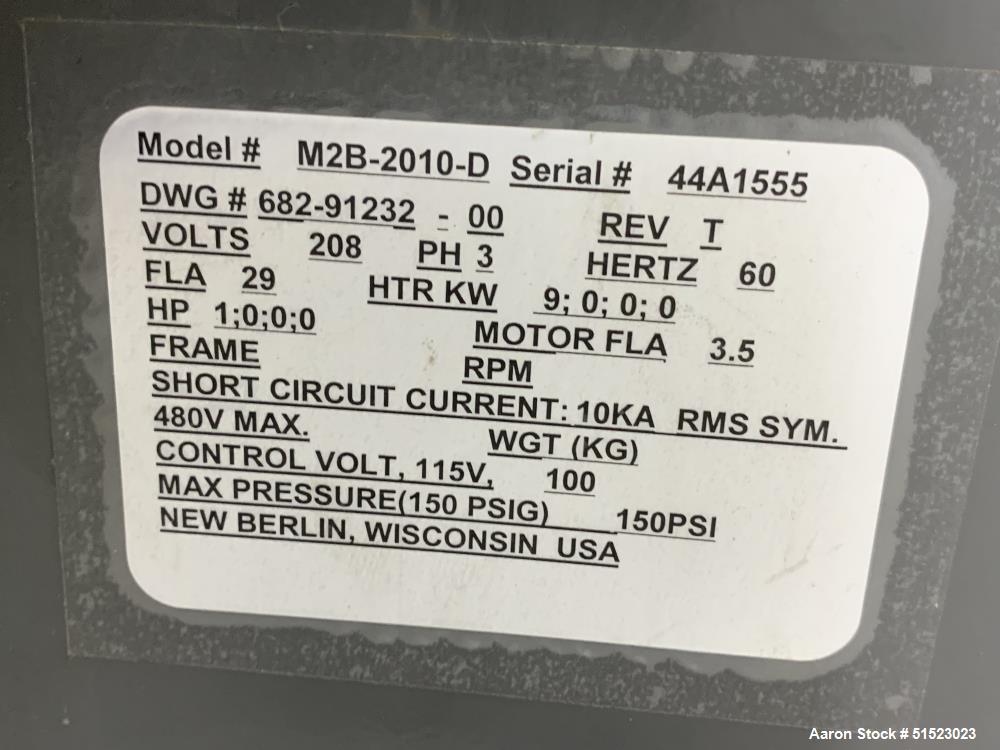 Used Sterlco Portable Water Temperature Control Unit, Model M2B2010-D.  1 HP Pump, 35 GPM, 150 PSI Max Working Pressure, 9 kW Heater, 32-250 Degrees F Setpoint Operating Range.  3/60/208 Volt.  Seria...