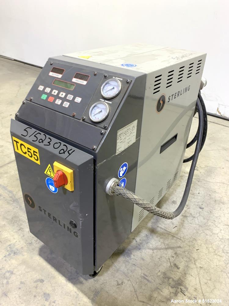 Used Sterlco Portable Water Temperature Control Unit, Model M2B2010-D.  1 HP Pump, 35 GPM, 150 PSI Max Working Pressure, 9 kW Heater, 32-250 Degrees F Setpoint Operating Range.  3/60/208 Volt.  Seria...