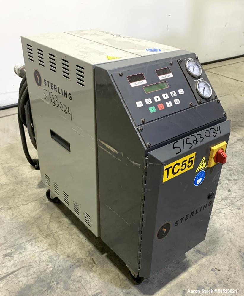 Used Sterlco Portable Water Temperature Control Unit, Model M2B2010-D.  1 HP Pump, 35 GPM, 150 PSI Max Working Pressure, 9 kW Heater, 32-250 Degrees F Setpoint Operating Range.  3/60/208 Volt.  Seria...