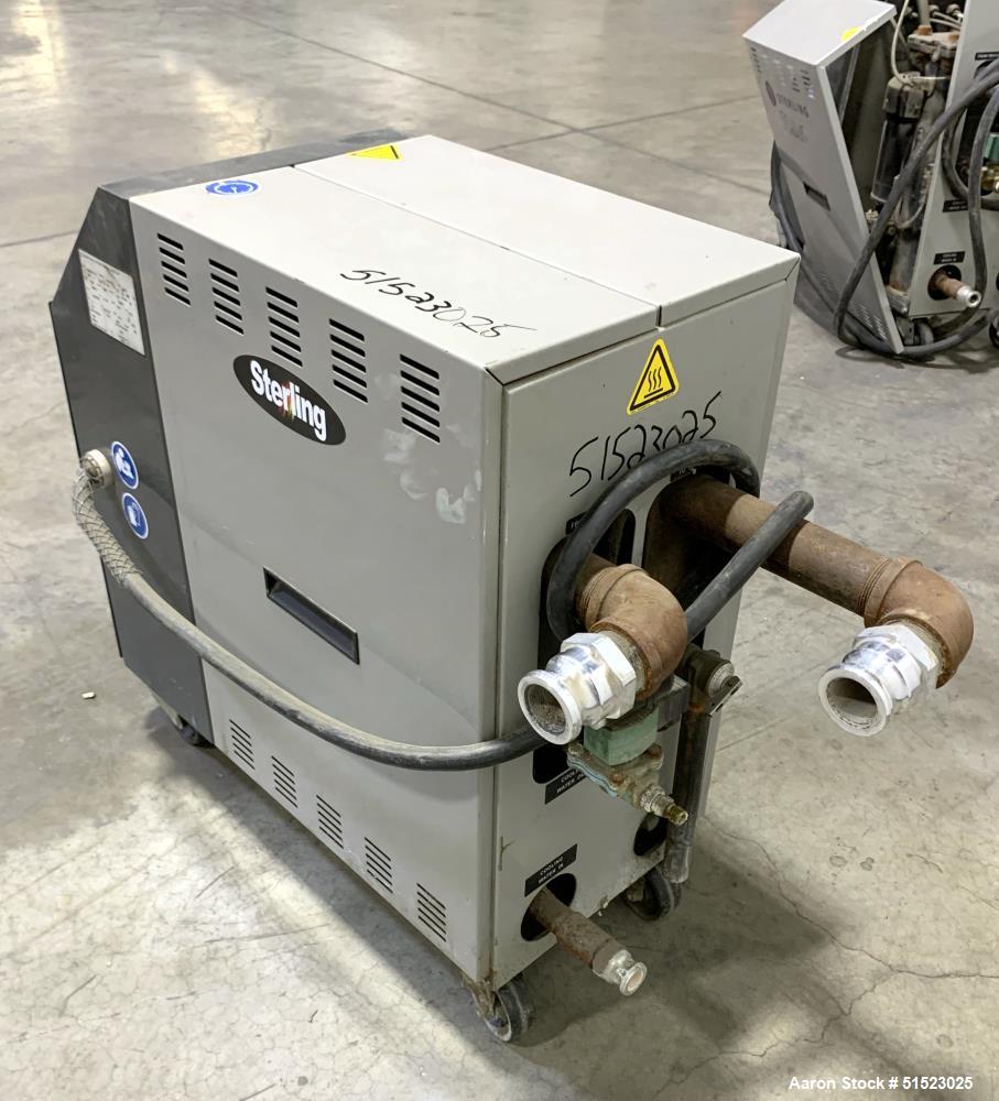 Used Sterlco Portable Water Temperature Control Unit, Model M2B2010-D.  1 HP Pump, 35 GPM, 150 PSI Max Working Pressure, 9 kW Heater, 32-250 Degrees F Setpoint Operating Range.  3/60/208 Volt.  Seria...