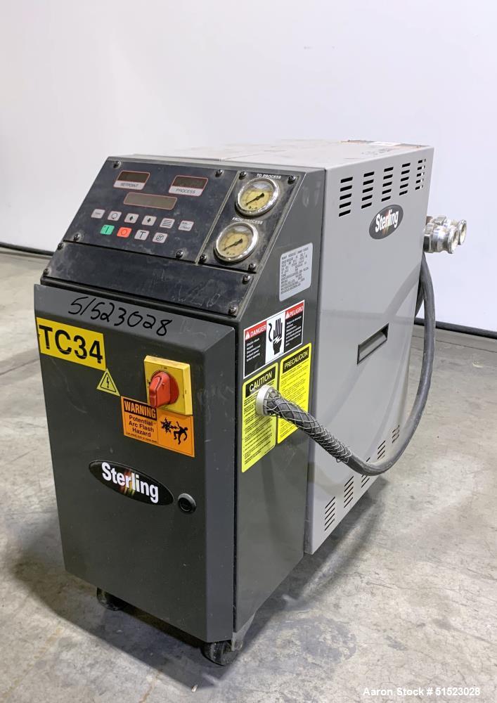 Used Sterlco Portable Water Temperature Control Unit, Model M2B2010-D.  1 HP Pump, 35 GPM, 150 PSI Max Working Pressure, 9 kW Heater, 32-250 Degrees F Setpoint Operating Range.  3/60/208 Volt.  Seria...