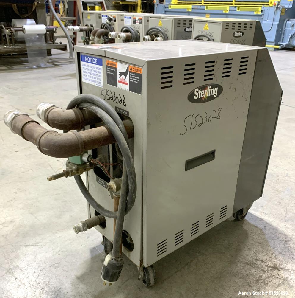 Used Sterlco Portable Water Temperature Control Unit, Model M2B2010-D.  1 HP Pump, 35 GPM, 150 PSI Max Working Pressure, 9 kW Heater, 32-250 Degrees F Setpoint Operating Range.  3/60/208 Volt.  Seria...