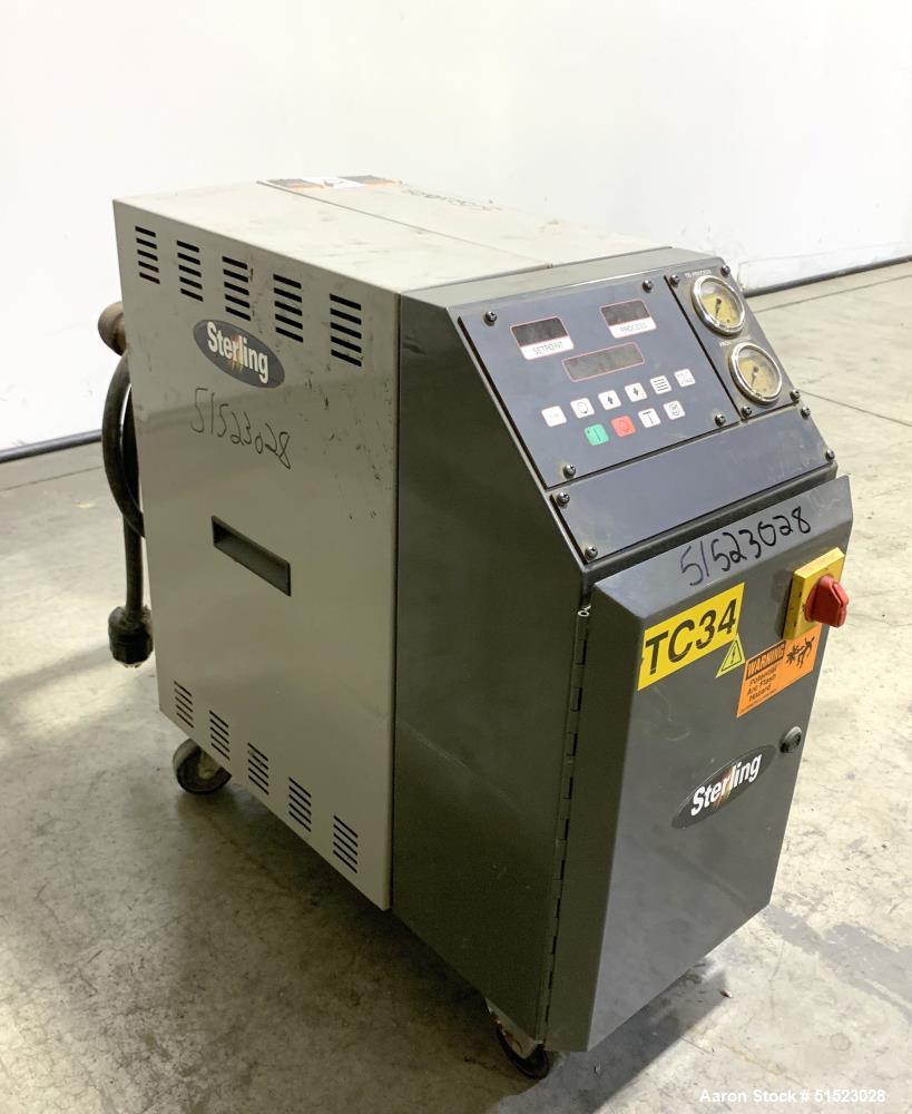 Used Sterlco Portable Water Temperature Control Unit, Model M2B2010-D.  1 HP Pump, 35 GPM, 150 PSI Max Working Pressure, 9 kW Heater, 32-250 Degrees F Setpoint Operating Range.  3/60/208 Volt.  Seria...