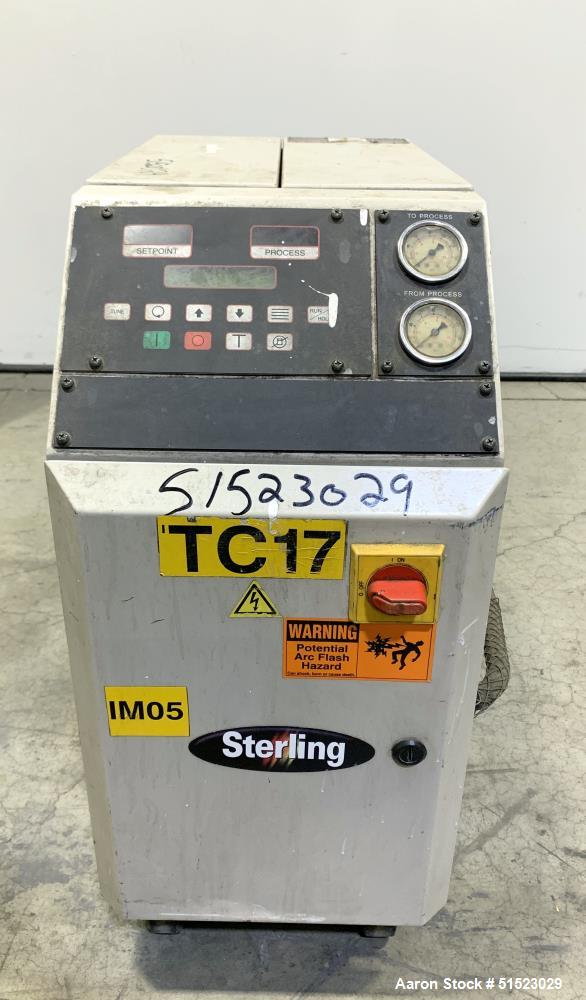 Used Sterlco Portable Water Temperature Control Unit, Model M2B2010-D.  1 HP Pump, 35 GPM, 150 PSI Max Working Pressure, 9 kW Heater, 32-250 Degrees F Setpoint Operating Range.  3/60/208 Volt.  Seria...