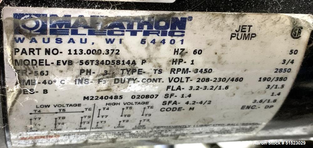 Used Sterlco Portable Water Temperature Control Unit, Model M2B2010-D.  1 HP Pump, 35 GPM, 150 PSI Max Working Pressure, 9 kW Heater, 32-250 Degrees F Setpoint Operating Range.  3/60/208 Volt.  Seria...
